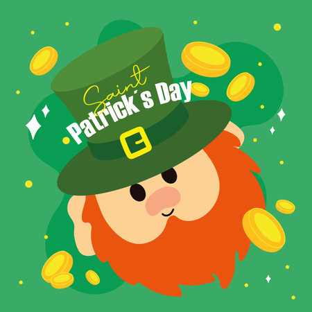 Leprechaun with flying coins. Vector illustrationのイラスト素材