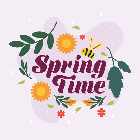 Spring bee and sunflower scene. Vector illustrationのイラスト素材