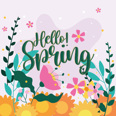 Hello spring with sunflowers. Vector illustrationのイラスト素材
