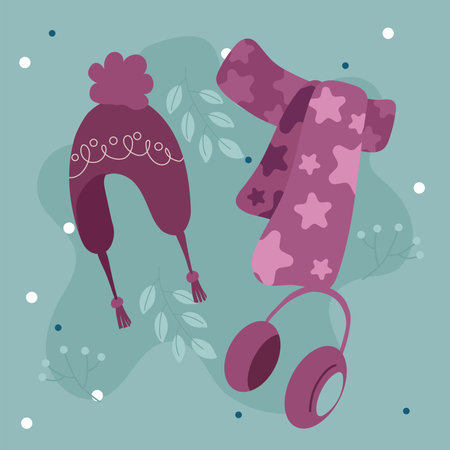 Star scarf and earmuffs set. Vector illustrationのイラスト素材