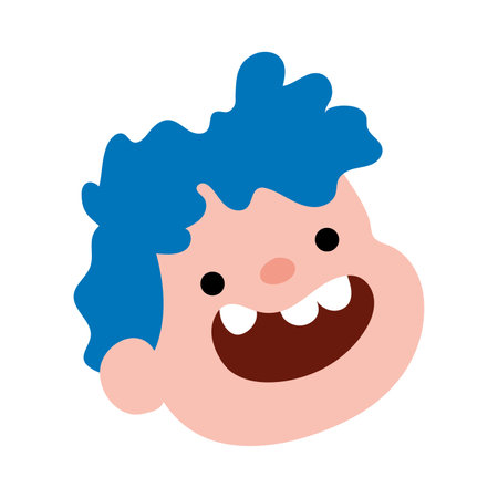Blue-haired boy cheerful face. Vector illustrationのイラスト素材