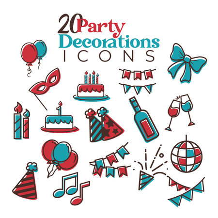 Full party icon collection. Vector illustrationのイラスト素材