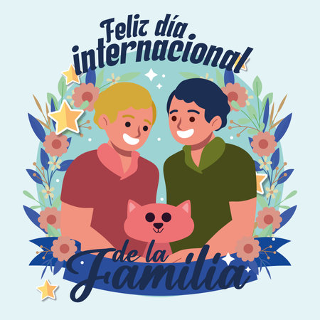 Two dads and pet. Vector illustrationのイラスト素材