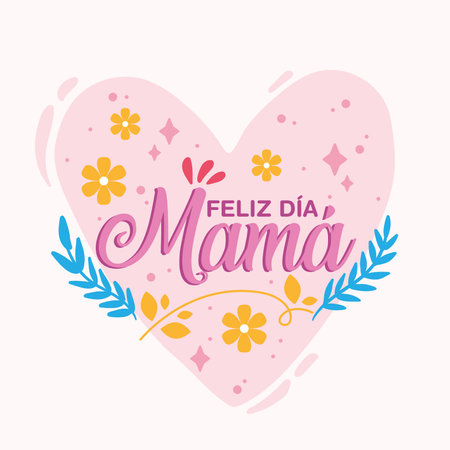 Pink heart mom greeting. Vector illustrationのイラスト素材