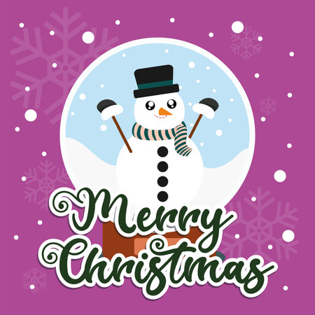 Snowman in circle frame art. Vector illustrationのイラスト素材