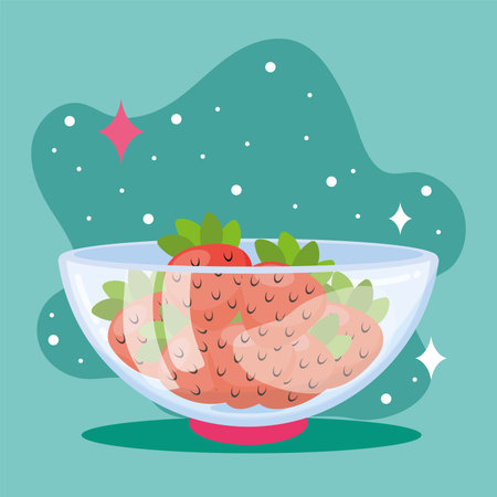 Glass bowl full of strawberries. Vector illustrationのイラスト素材