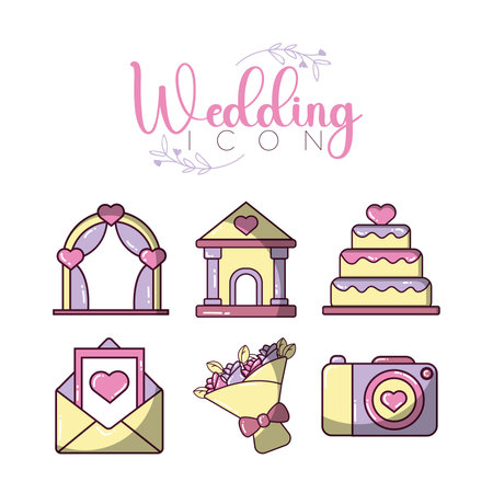 Wedding icons pack set. Vector illustrationのイラスト素材
