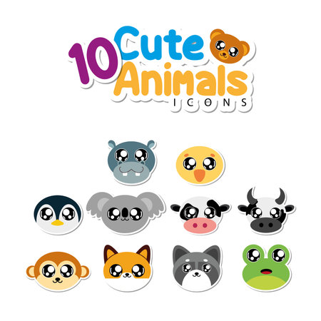 Cute animal faces pack. Vector illustrationのイラスト素材