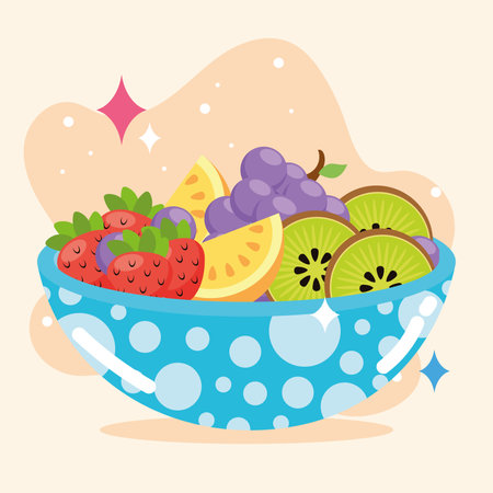 Colorful fruit bowl delight. Vector illustrationのイラスト素材
