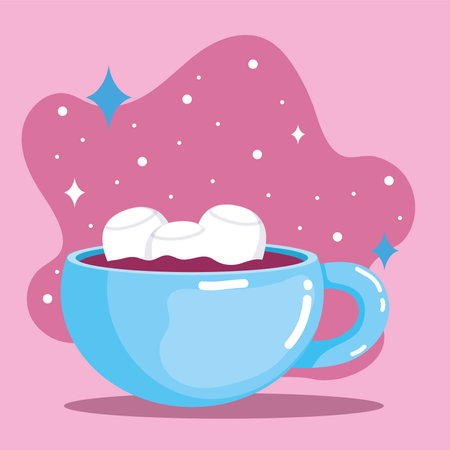 Blue mug with marshmallows. Vector illustrationのイラスト素材