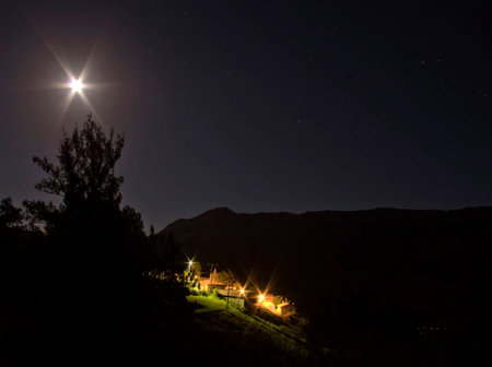 lonely village under the moonlightの写真素材