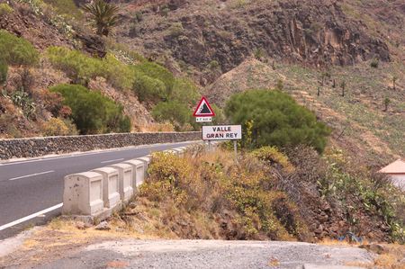 Departure by road from the town of Valle Gran Rey on the island of La Gomera in Santa Cruz de Tenerifeの写真素材
