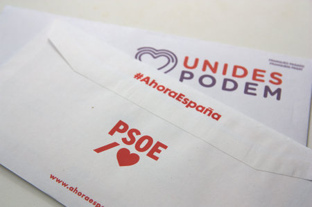 November 2019. Valencia, Spain. Electoral propaganda envelopes of the PSOE and Unidos Podemos...