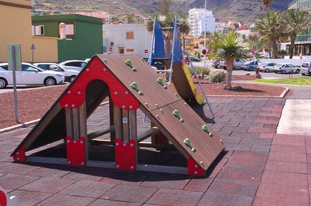Playground in the city with all kinds of devices for children to perform physical activities while...