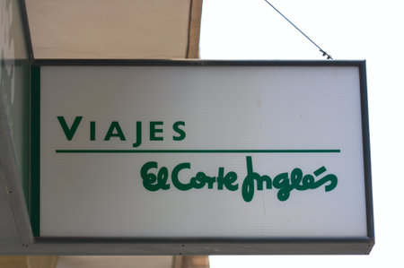 June, 2019. Valencia, Spain. Logo on a commercial premises of one of the offices of the El Corte InglÃ©s travel agencyのeditorial素材