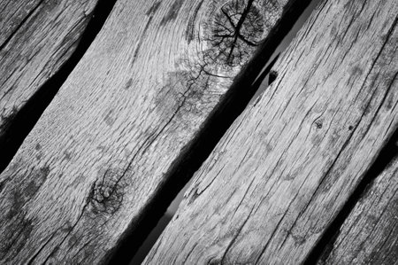 Close-up of a textured surface of wooden planks aged by time and climatologyの写真素材