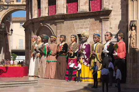 June, 2019. Valencia, Spain. Image of the figures of the giants that participate in the Corpus Christi procession in the city of Valencia, Spainのeditorial素材