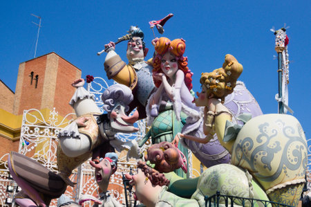 March, 2016. Valencia, Spain. Top off of the Fallas monument of the year 2016 of the Falla Cuba - Literato AzorÃ­n, in Valencia.のeditorial素材