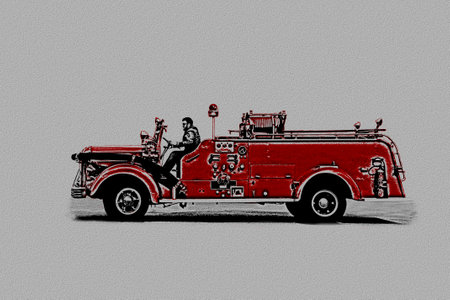 Digital drawing of a vintage fire truck isolated on white from a photograph