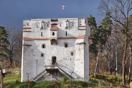 A white watchtower on hillside, - White Tower in Brasov, Kronstadt,Transylvania, Romania,2015のeditorial素材