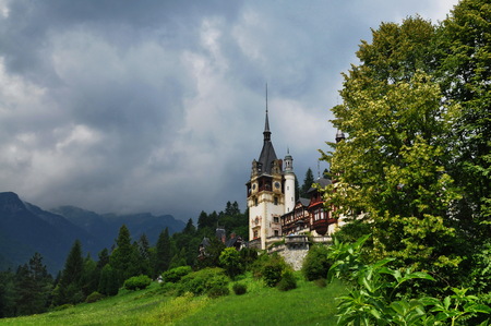 summer view of peles castle museum, sinaia, romaniaのeditorial素材