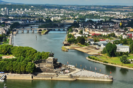 Deutsches Ecke (German Corner) in Koblenz, Germany.のeditorial素材