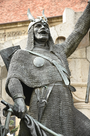 Cluj Napoca city ,Romania, Statue of Matei Corvin and Saint Michael Church,2017のeditorial素材