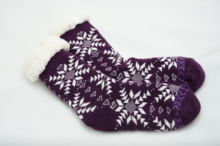 two pair of winter wool socks with a pattern. skid socksの写真素材