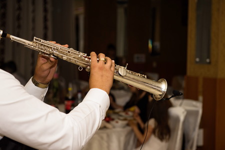 Hands playing clarinetの写真素材