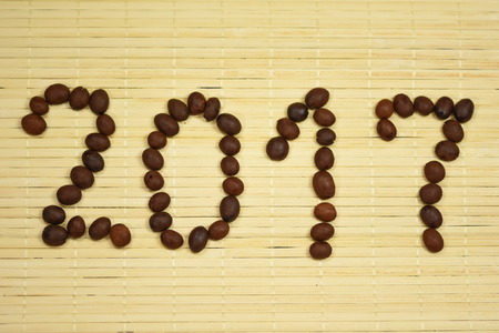 Digit, year, 2017 with coffee bean on bambus backgroundの写真素材