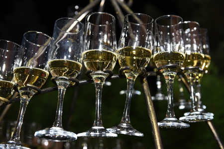 glasses of champagne at weddingの写真素材