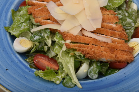 Salad with tomatoes, smoked ham,cheese and mayonnaiseの写真素材