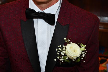 Groom with black bow tie.の写真素材
