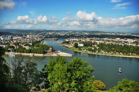 View from Fortress Ehrenbreitstein in Koblenz- Germany -Deutsches Ecke (German Corner) -2015の写真素材