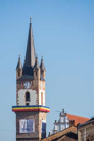 ROMANIA, Bistrita,Centenary of the Great Union.The Evangelical Church with the Flag of Romania30 november 2018のeditorial素材