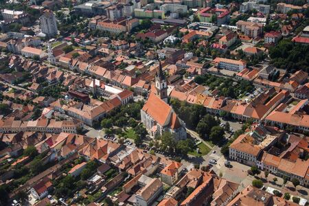 ROMANIA Bistrita Panoramic aerial view,The Evangelical Church, august 2019のeditorial素材
