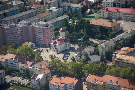 ROMANIA Bistrita view from the plane,august 2019,Saint Anne's Churchのeditorial素材