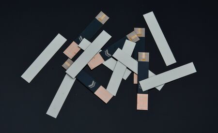 Element Blood Glucose Test Strip on blue  backgroundの写真素材