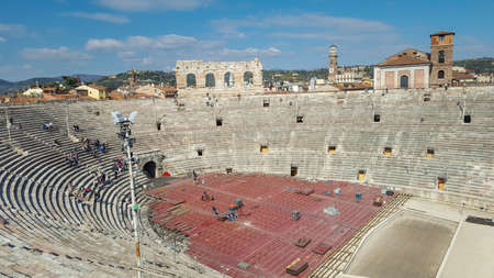 Colliseum in Verona city, Italy,Roman amphitheatre Arena di Verona and Piazza Bra ,march,2019