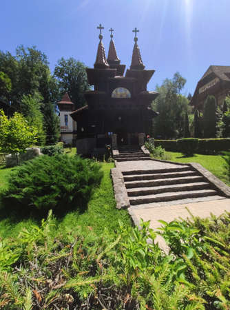 Sovata  wooden orthodox church city center, Romania, 2020, Transylvania,
