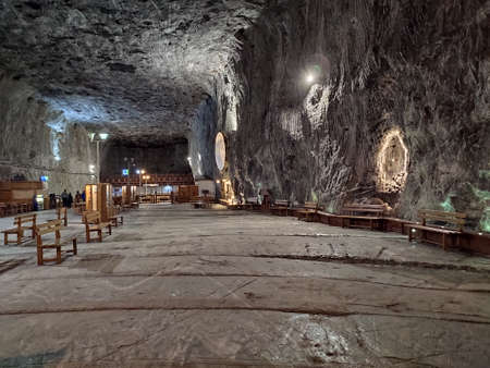 PRAID, ROMANIA -July, 2020 The underground salt mine Salina Praid, one of the biggest in Europe, known for its purported healing effect on respiratory and allergic illnessesのeditorial素材