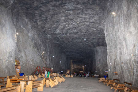 PRAID, ROMANIA -July, 2020 The underground salt mine Salina Praid, one of the biggest in Europe, known for its purported healing effect on respiratory and allergic illnessesのeditorial素材