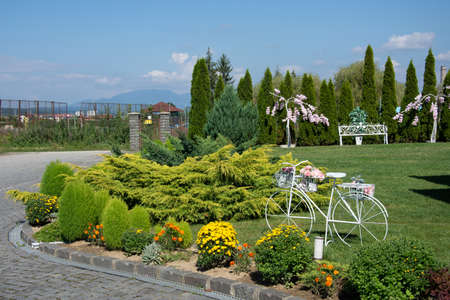 arrangement and decorations for a garden in Bistrita, Romaniaの写真素材
