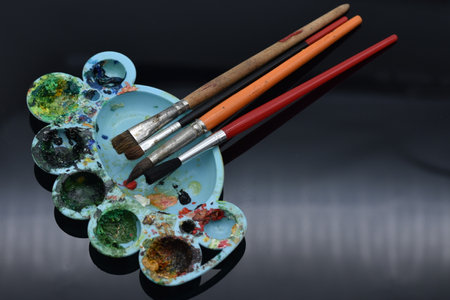 painting palette and brushesの写真素材