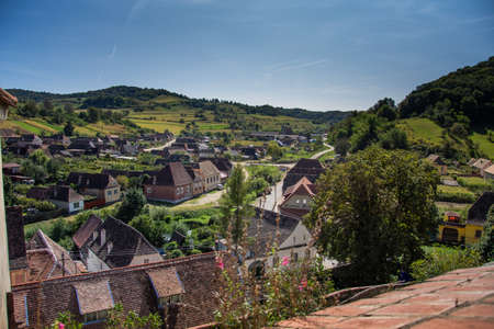 Fortified church in Biertan, Sibiu, Romania, September 2020, panoramic view from the towerのeditorial素材
