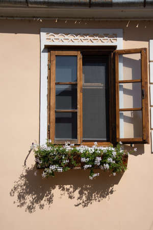 Windows to an old house in Biertan, Sibiu, Romania, September 2020のeditorial素材