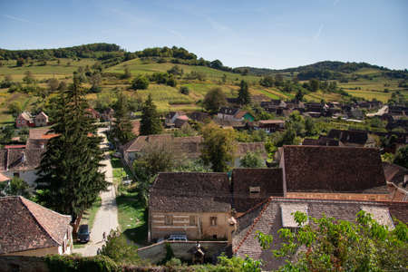Fortified church in Biertan, Sibiu, Romania, September 2020, panoramic view from the towerのeditorial素材