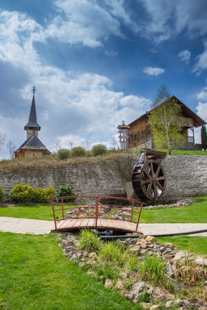 Wooden church and water mill at Dumbrava Monastery, Alba, ROMANIA, 2021