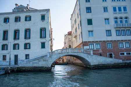 A bridge over a canal Venice in March, Italy 2019, Old architectureのeditorial素材