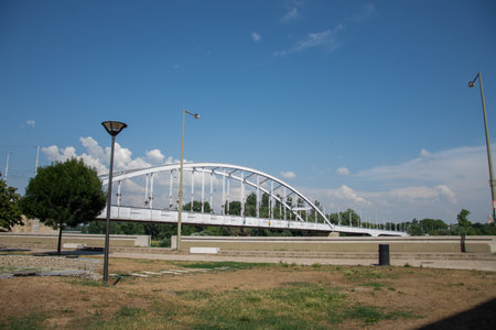 White bridge on Tisa river in Szeged ,Hungary ,july ,2021のeditorial素材